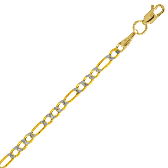 10kt Two-tone Gold Mens Hollow Figaro Pave Anklet 2.3mm 10 inches