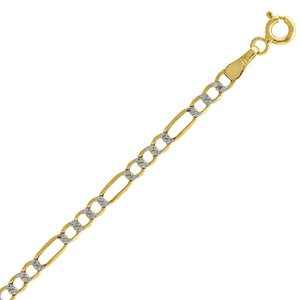 10kt Two-tone Gold Mens Hollow Figaro Pave Anklet 3.5mm 10 inches