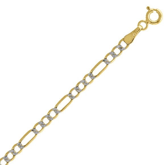 10kt Two-tone Gold Mens Hollow Figaro Pave Anklet 3.5mm 10 inches