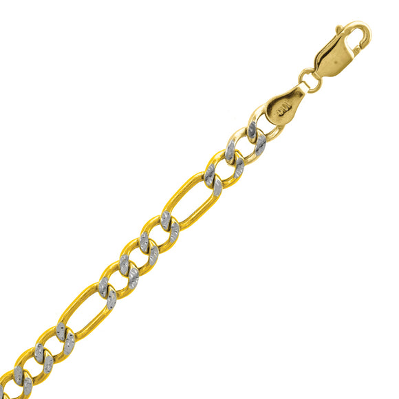 10kt Two-tone Gold Mens Hollow Figaro Pave Anklet 4.1mm 10 inches