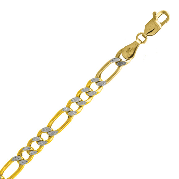 10kt Two-tone Gold Mens Hollow Figaro Pave Anklet 4.6mm 10 inches