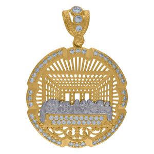 10KT Two-Tone Gold Mens Cubic Zirconia Last Supper Medallion Religious Charm Pendant