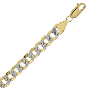 10kt Two-tone Gold Unisex Hollow Pave Cuban Chain 7.7mm 30 Inches