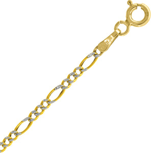 10kt Two-tone Gold Mens Hollow Figaro Pave Anklet 1.9mm 10 inches