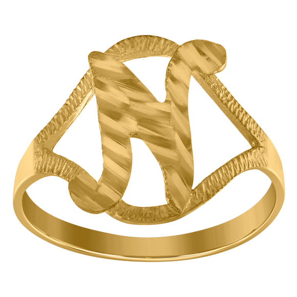 10kt Yellow Gold Womens Diamond-cut Textured Initial Letter N Band Ring