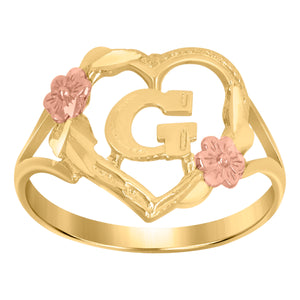 10kt Two-tone Gold Womens DC Textured Initial Letter G Heart Band Ring