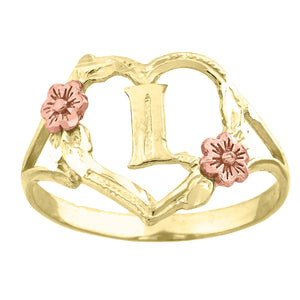 10kt Two-tone Gold Womens DC Textured Initial Letter I Heart Band Ring