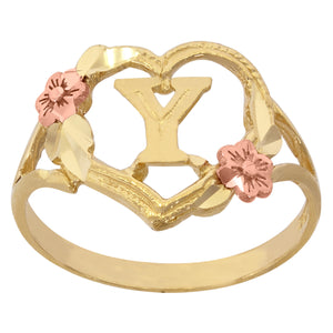 10kt Two-tone Gold Womens DC Textured Initial Letter Y Heart Band Ring
