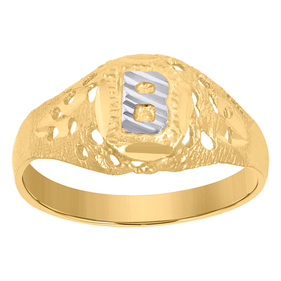 10kt Two-tone Gold Mens Diamond-cut Textured Oval Initial Letter B Band Ring