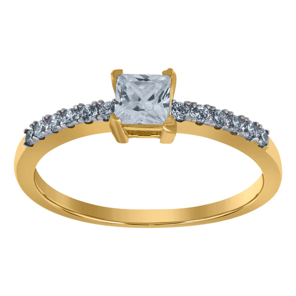10kt Yellow Gold Womens Princess-cut Cubic Zirconia Engagement Ring