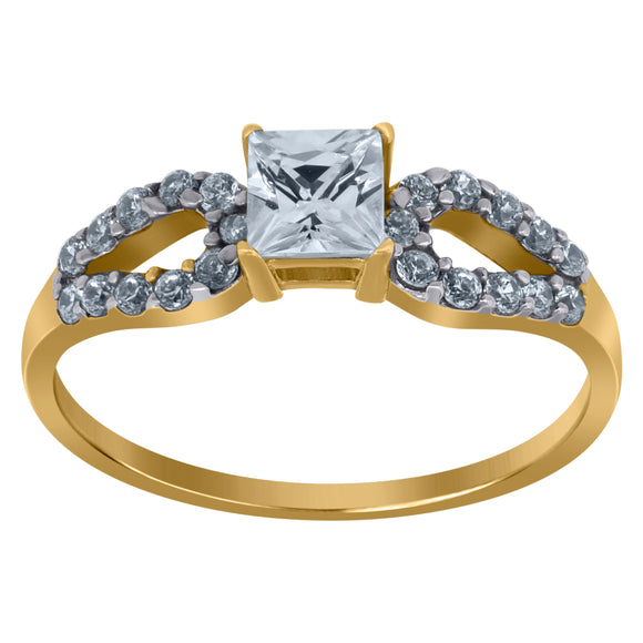 10kt Two-tone Gold Womens Princess-cut Cubic Zirconia Engagement Ring