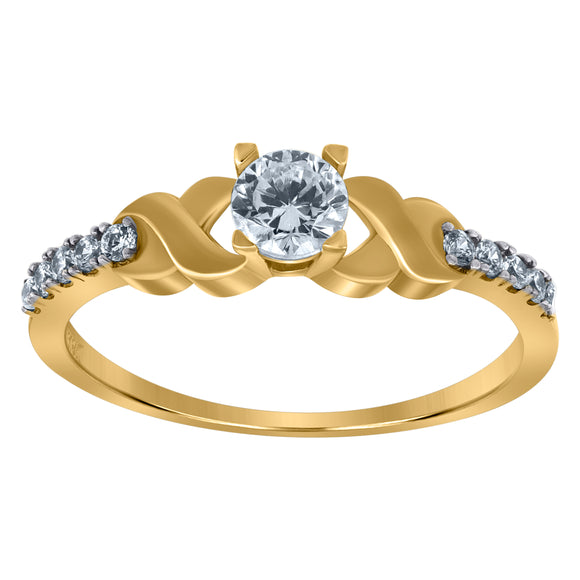 10kt Yellow Gold Womens Round Cubic Zirconia Engagement Ring