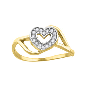 10kt Gold Womens Two-tone CZ Split Shank Heart Band Ring