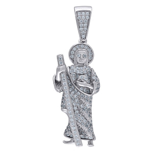 925 Sterling Silver Mens Cubic Zirconia Religious Saint Jude Charm Pendant