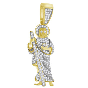 925 Sterling Silver Yellow-tone Mens Cubic Zirconia Religious Saint Jude Charm Pendant