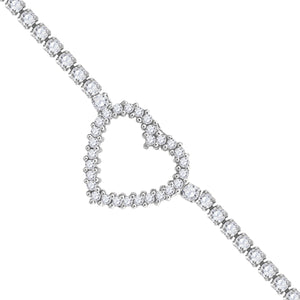 925 Sterling Silver Womens Cubic Zirconia Heart Bracelet
