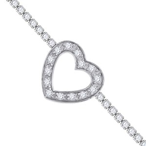 925 Sterling Silver Womens Cubic Zirconia Heart Bracelet