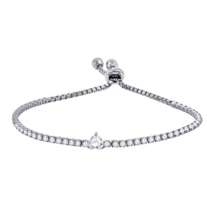 925 Sterling Silver Women Cubic Zirconia Fancy Tennis Heart & Round Bracelet
