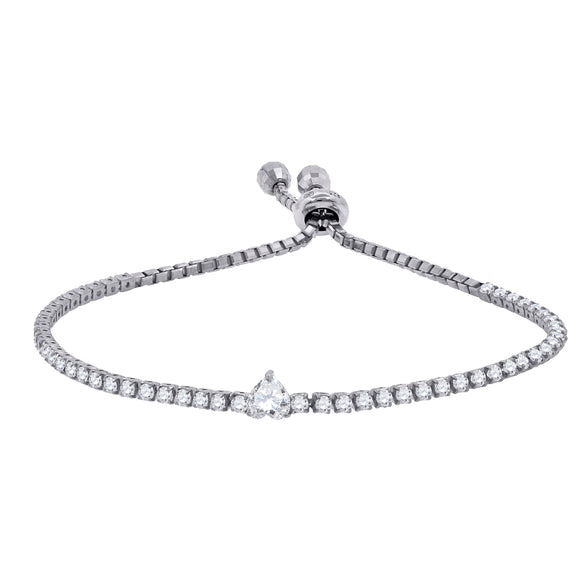 925 Sterling Silver Women Cubic Zirconia Fancy Tennis Heart & Round Bracelet