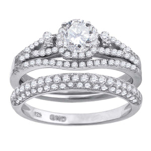 925 Sterling Silver Womens Cubic Zirconia Halo Bridal Trio Set Ring Size 6