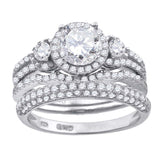 925 Sterling Silver Womens Cubic Zirconia Halo Bridal Trio Set Ring Size 9