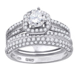 925 Sterling Silver Womens Cubic Zirconia Halo Bridal Trio Set Ring Size 8