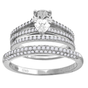 925 Sterling Silver Womens Cubic Zirconia Pear Bridal Trio Set Ring Size 6