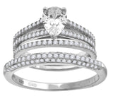 925 Sterling Silver Womens Cubic Zirconia Pear Bridal Trio Set Ring Size 8