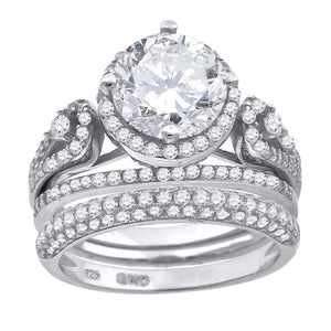 925 Sterling Silver Womens Cubic Zirconia Halo Bridal Trio Set Ring Size 6
