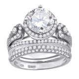 925 Sterling Silver Womens Cubic Zirconia Halo Bridal Trio Set Ring Size 6