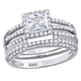 925 Sterling Silver Womens Cubic Zirconia Halo Bridal Trio Set Ring Size 9