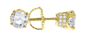 925 Sterling Silver Yellow-Tone Womens Cubic Zirconia Round Stud Earrings