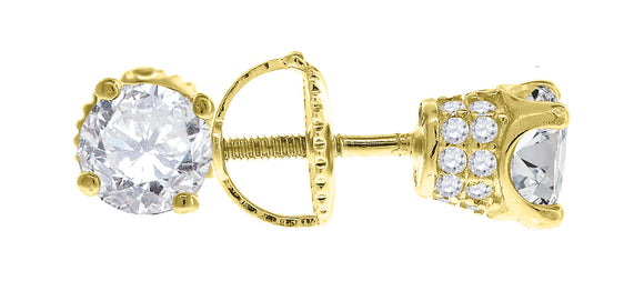 925 Sterling Silver Yellow-Tone Womens Cubic Zirconia Round Stud Earrings