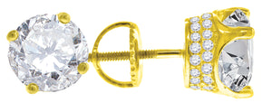 925 Sterling Silver Yellow-Tone Womens Cubic Zirconia Round Stud Earrings