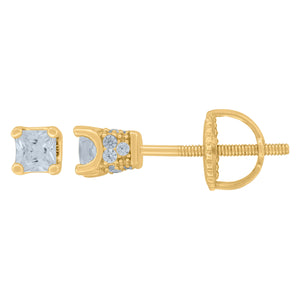 925 Sterling Silver Womens Cubic Zirconia Square Stud Earrings