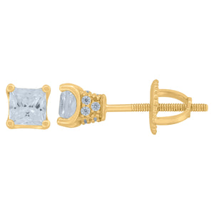 925 Sterling Silver Yellow-Tone Womens Cubic Zirconia Square Stud Earrings