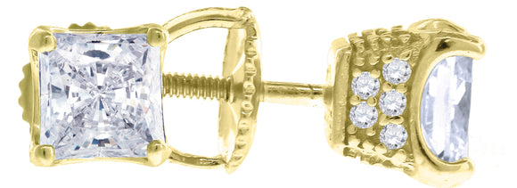 925 Sterling Silver Yellow-Tone Womens Cubic Zirconia Square Stud Earrings