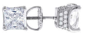 925 Sterling Silver Womens Cubic Zirconia Square Stud Earrings