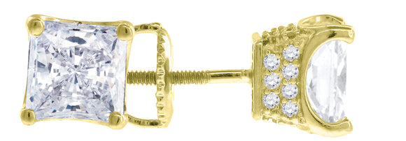 925 Sterling Silver Yellow-Tone Womens Cubic Zirconia Square Stud Earrings