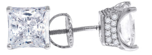 925 Sterling Silver Womens Cubic Zirconia Square Stud Earrings