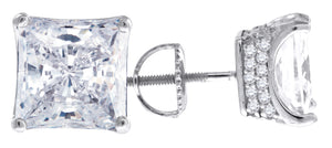 925 Sterling Silver Womens Cubic Zirconia Square Stud Earrings