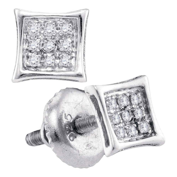 10kt White Gold Mens Round Diamond Kite Cluster Earrings 1/20 Cttw
