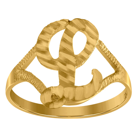 10kt Yellow Gold Womens Diamond-cut Textured Initial Letter L Band Ring