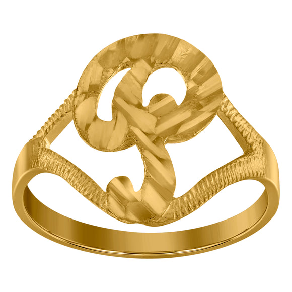 10kt Yellow Gold Womens Diamond-cut Textured Initial Letter P Band Ring