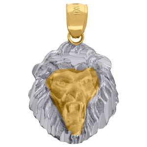 10KT Two-Tone Gold Mens Lion Head Charm Pendant