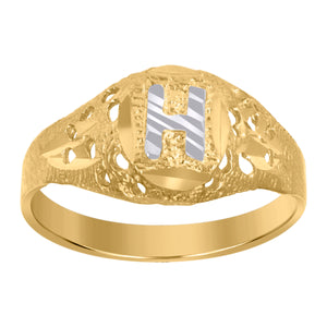 10kt Two-tone Gold Mens Diamond-cut Textured Oval Initial Letter H Band Ring
