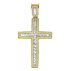 10kt Two-tone Gold Unisex Cubic Zirconia Cubic-zirconia Cross Religious Charm Pendant