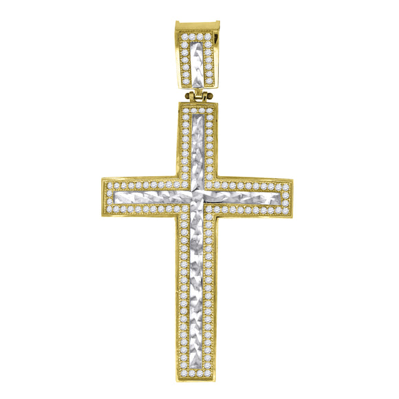10kt Two-tone Gold Unisex Cubic Zirconia Cubic-zirconia Cross Religious Charm Pendant