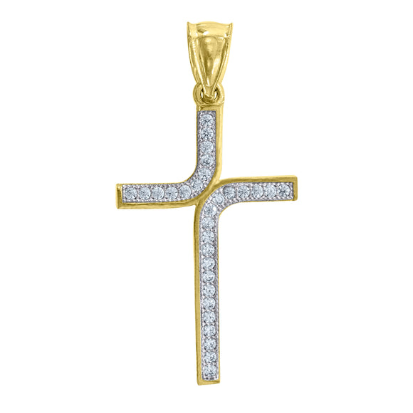 10kt Two-tone Gold Unisex Cubic Zirconia Cubic-zirconia Cross Religious Charm Pendant