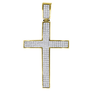 10kt Gold Two-tone Cubic-zirconia Mens Cross Ht:60.5mm x W:32.4mm Religious Charm Pendant